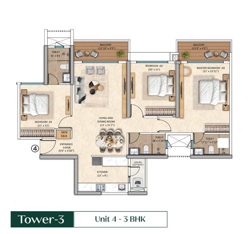 Tower - 3 Unit 4 - 3 BHK